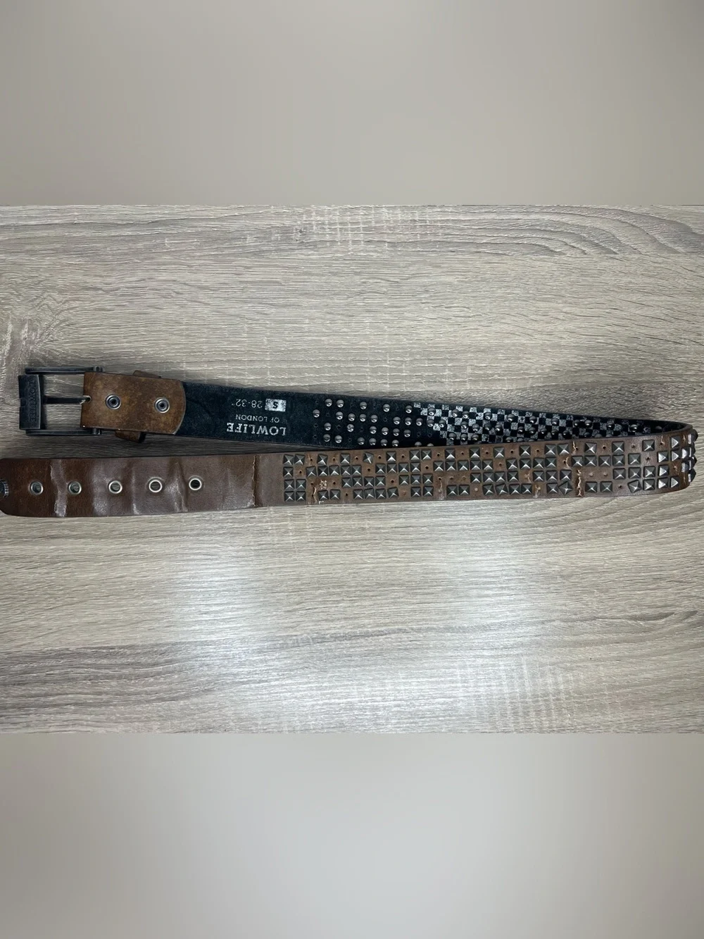 Lowlife of London Brown Studded Belt Size 28-32 Punk Goth Emo Y2K Unisex Grunge